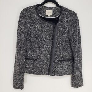LOFT Asymmetrical Zip Moto Jacket Women Size 6 Gray Marl Knit Biker Blazer Style